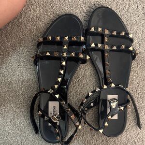 Valentino Black and Gold Studded Sandals
